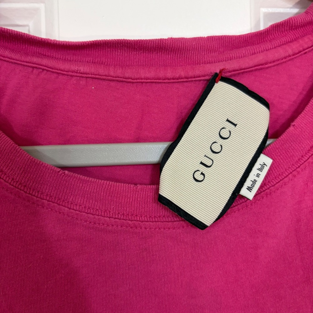 Gucci Pink Guccy Long Love Letter Graphic T-Shirt Magenta Medium Distressed - Picture 4 of 7